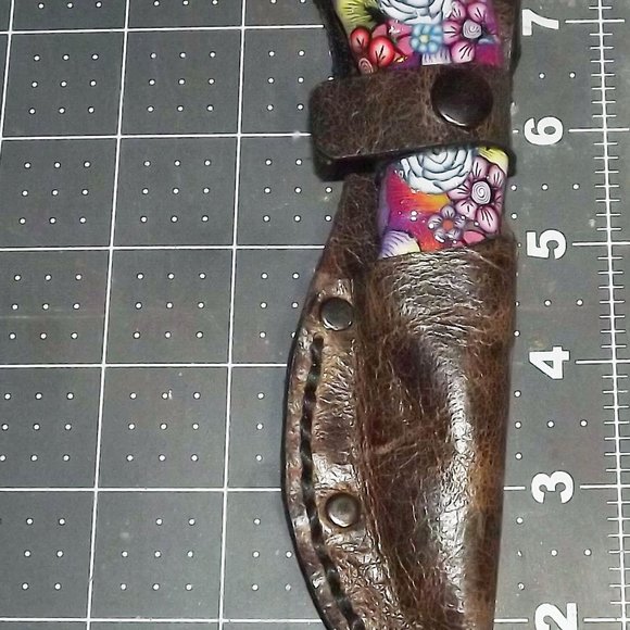 Fixed blade knife 7" Floral Polymer Handle, Leather sheath - Picture 8 of 14